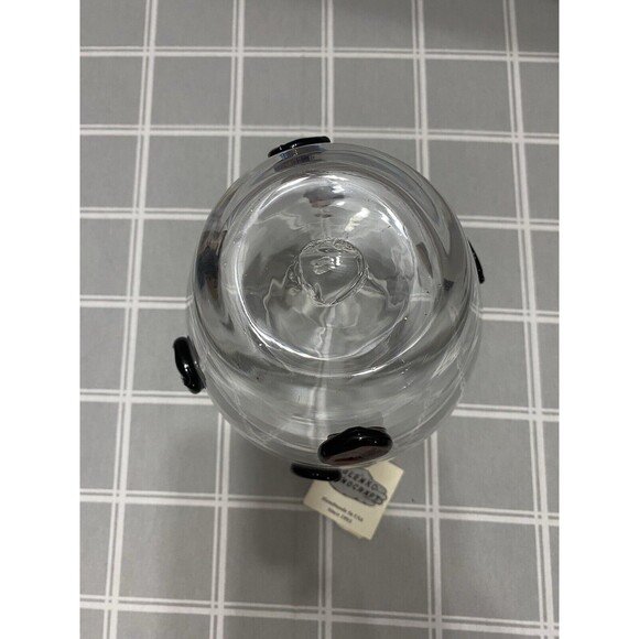 Vtg Blenko Handcrafted Clear Glass Vase 8”h w/Applied Purple Dots Original Tag - Picture 8 of 8